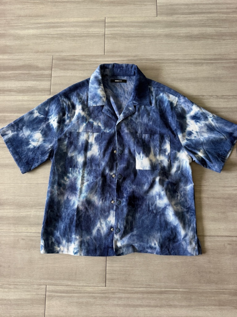 Mens Tie-Dye Short Sleeve Shirt - Blue (Large)